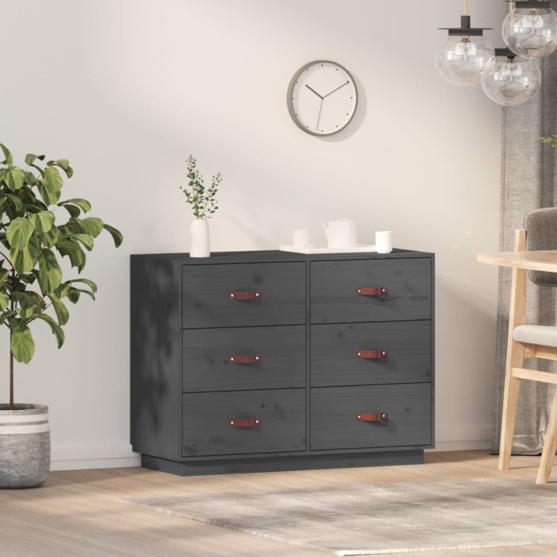 vidaXL Sideboard Grau 100x40x75 cm Massivholz Kiefer vidaXL Sideboard Grau 100x40x75 cm Massivholz Kiefer
