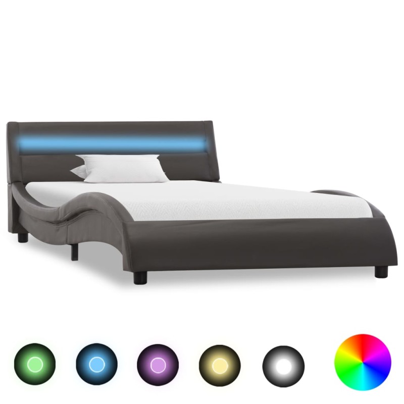 Bettgestell mit LED Grau Kunstleder 100x200 cm Bettgestell mit LED Grau Kunstleder 100x200 cm