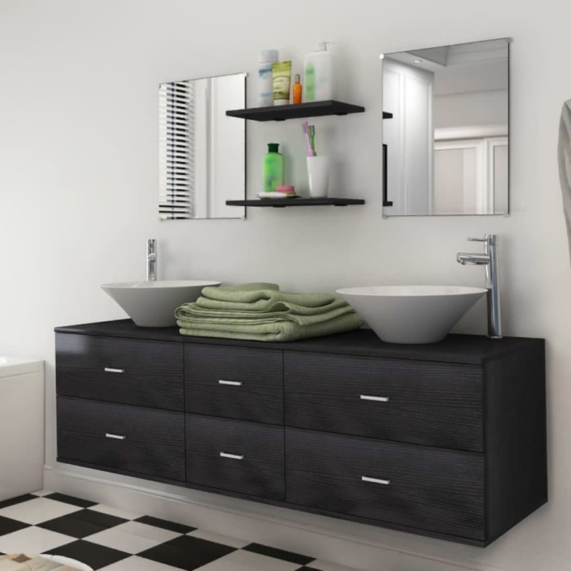 vidaXL 7-tlg. Badmöbel und Waschbecken Set Schwarz vidaXL 7-tlg. Badmöbel und Waschbecken Set Schwarz