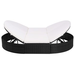 vidaXL Outdoor-Loungebett mit Kissen Poly Rattan Schwarz