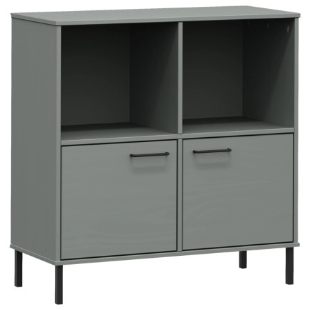 vidaXL Bücherregal OSLO mit Metallbeinen Grau 90x35x90,5 cm Massivholz