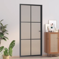 vidaXL Innentür 93x201,5 cm Schwarz Mattglas und Aluminium