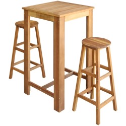 vidaXL Bartisch und Hocker-Set 3-tlg. Akazienholz Massiv