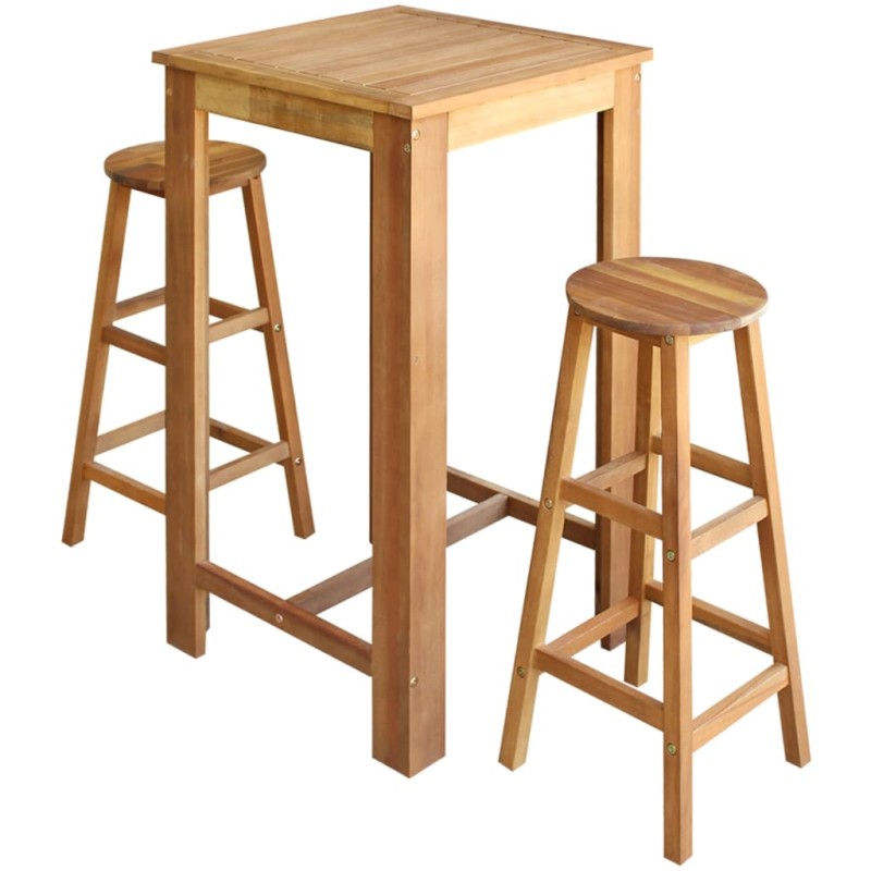 vidaXL Bartisch und Hocker-Set 3-tlg. Akazienholz Massiv vidaXL Bartisch und Hocker-Set 3-tlg. Akazienholz Massiv