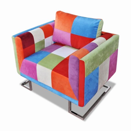 vidaXL Würfel-Sessel mit verchromten Füßen Patchwork-Design Stoff 