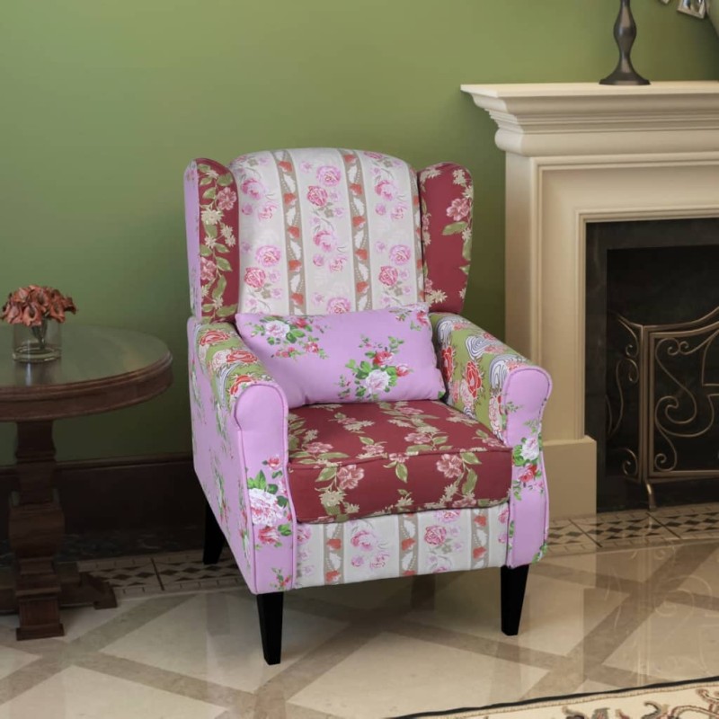 vidaXL Französischer Sessel mit Patchwork-Design Stoff vidaXL Französischer Sessel mit Patchwork-Design Stoff