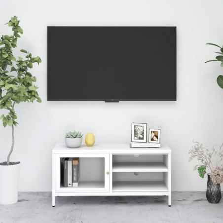 vidaXL TV-Schrank Weiß 90x30x44 cm Stahl und Glas
