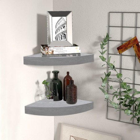 vidaXL Eck-Wandregal 2 Stk. Betongrau 25x25x3,8 cm MDF