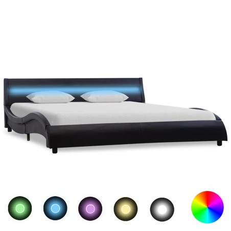 Bettgestell mit LED Schwarz Kunstleder 120x200 cm