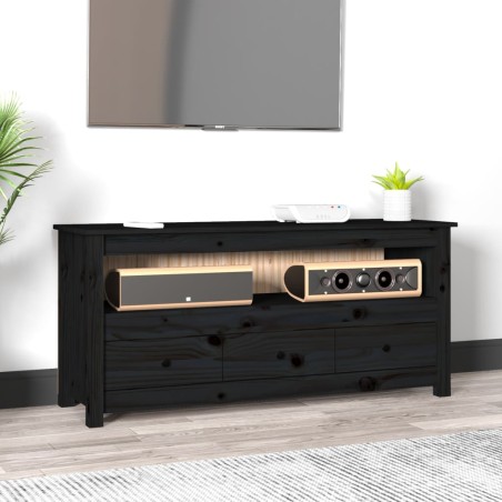 vidaXL TV-Schrank Schwarz 114x35x52 cm Massivholz Kiefer