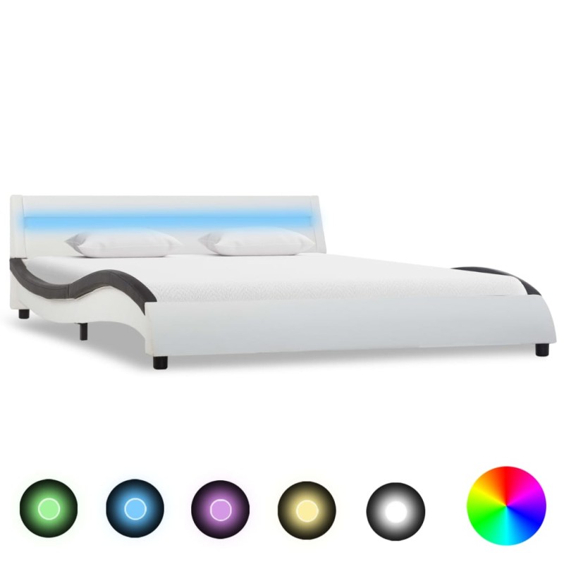 Bettgestell mit LED Weiß und Schwarz Kunstleder 160 x 200 cm Bettgestell mit LED Weiß und Schwarz Kunstleder 160 x 200 cm