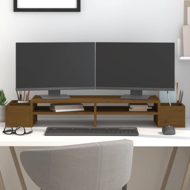 vidaXL Monitorständer Honigbraun 100x27,5x15 cm Massivholz Kiefer vidaXL Monitorständer Honigbraun 100x27,5x15 cm Massivholz Kiefer