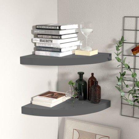 vidaXL Eck-Schweberegale 2 Stk. Hochglanz-Grau 35x35x3,8 cm MDF