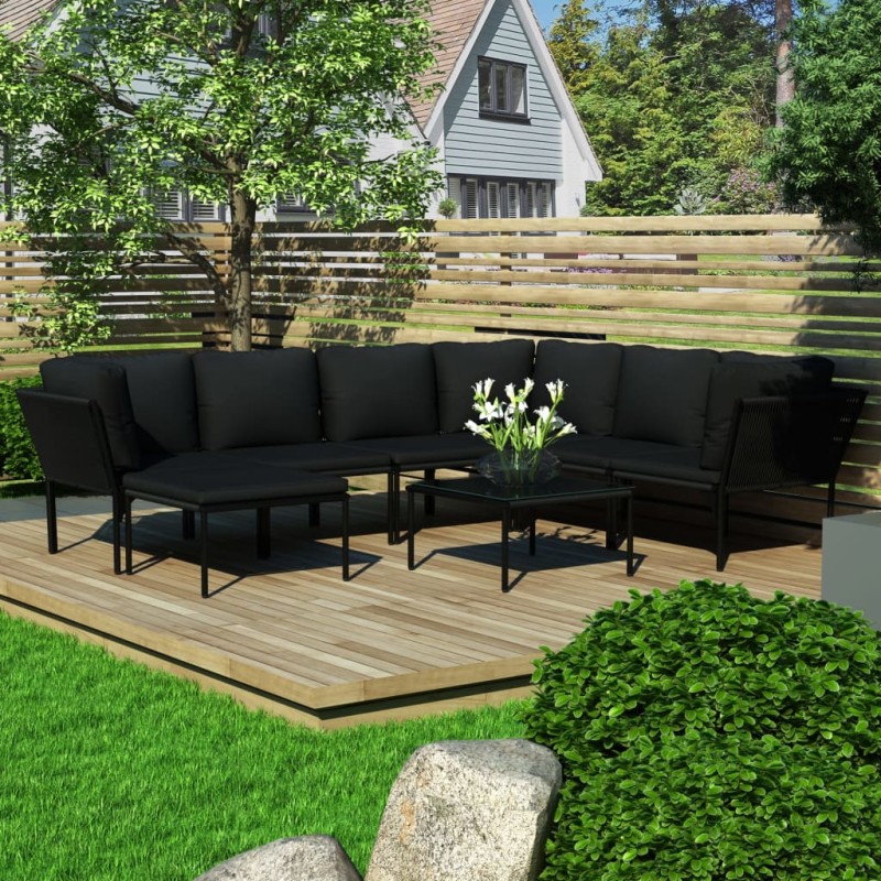 8-tlg. Garten-Lounge-Set mit Auflagen Schwarz PVC 8-tlg. Garten-Lounge-Set mit Auflagen Schwarz PVC