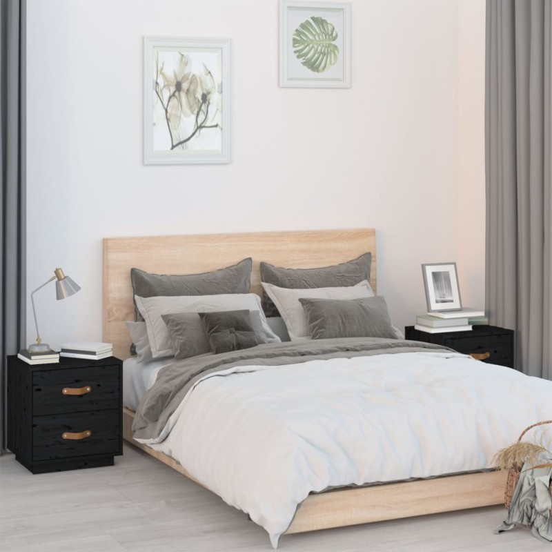 vidaXL Nachttische 2 Stk. Schwarz 40x34x45 cm Massivholz Kiefer vidaXL Nachttische 2 Stk. Schwarz 40x34x45 cm Massivholz Kiefer