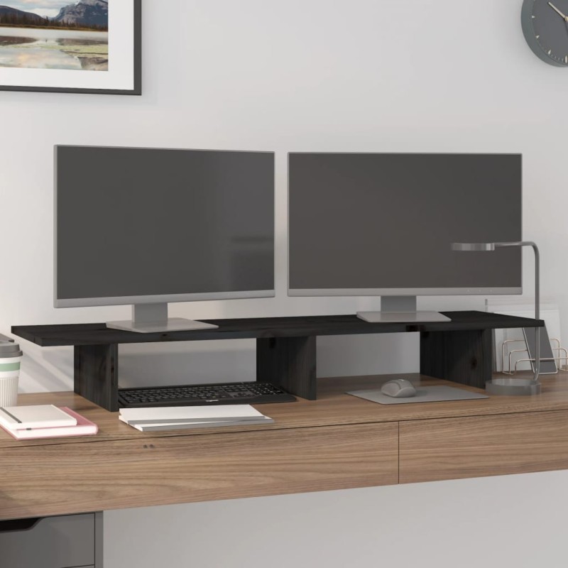 vidaXL Monitorständer Schwarz 100x27x15 cm Massivholz Kiefer vidaXL Monitorständer Schwarz 100x27x15 cm Massivholz Kiefer