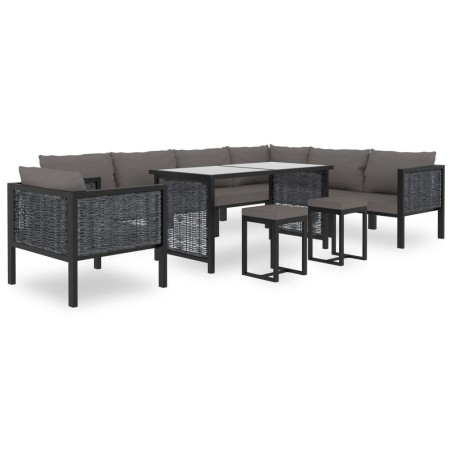 10-tlg. Garten-Lounge-Set mit Auflagen Poly Rattan Anthrazit