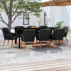 vidaXL 9-tlg. Garten-Essgruppe mit Kissen Schwarz