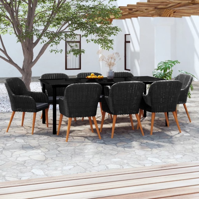 vidaXL 9-tlg. Garten-Essgruppe mit Kissen Schwarz vidaXL 9-tlg. Garten-Essgruppe mit Kissen Schwarz