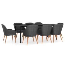 vidaXL 9-tlg. Garten-Essgruppe mit Kissen Schwarz