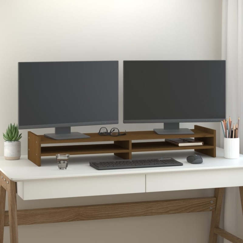 vidaXL Monitorständer Honigbraun 100x27x15 cm Massivholz Kiefer vidaXL Monitorständer Honigbraun 100x27x15 cm Massivholz Kiefer