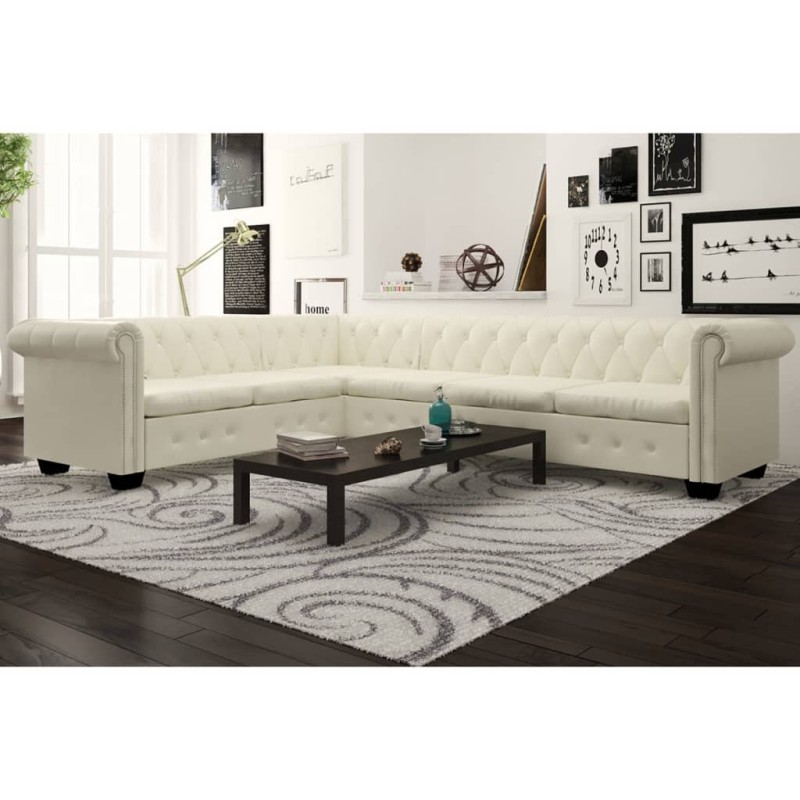 vidaXL Chesterfield Ecksofa 6-Sitzer Kunstleder Weiß vidaXL Chesterfield Ecksofa 6-Sitzer Kunstleder Weiß