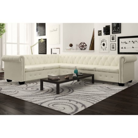 vidaXL Chesterfield Ecksofa 6-Sitzer Kunstleder Weiß 