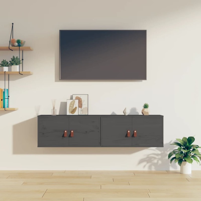vidaXL Wandschränke 2 Stk. Grau 60x30x30 cm Massivholz Kiefer vidaXL Wandschränke 2 Stk. Grau 60x30x30 cm Massivholz Kiefer