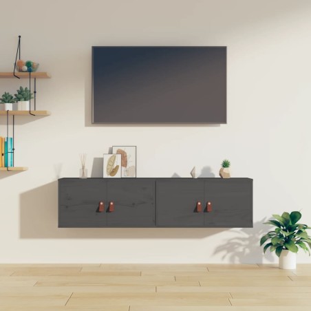 vidaXL Wandschränke 2 Stk. Grau 60x30x30 cm Massivholz Kiefer