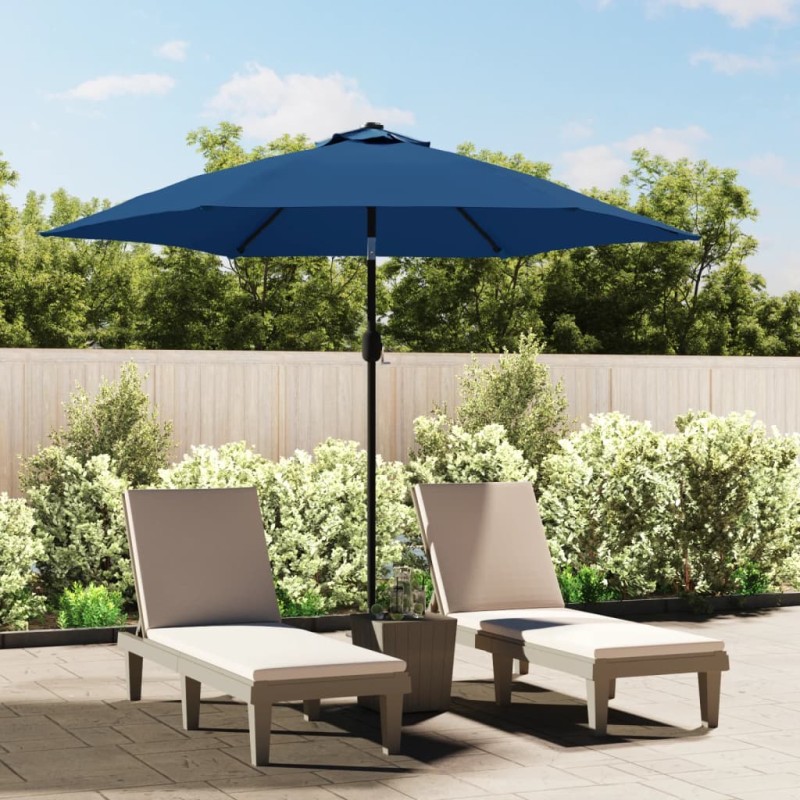 vidaXL Sonnenschirm mit LED-Leuchten und Stahlmast 300 cm Azurblau vidaXL Sonnenschirm mit LED-Leuchten und Stahlmast 300 cm Azurblau