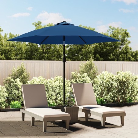 vidaXL Sonnenschirm mit LED-Leuchten und Stahlmast 300 cm Azurblau