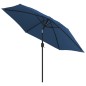vidaXL Sonnenschirm mit LED-Leuchten und Stahlmast 300 cm Azurblau vidaXL Sonnenschirm mit LED-Leuchten und Stahlmast 300 cm Azurblau