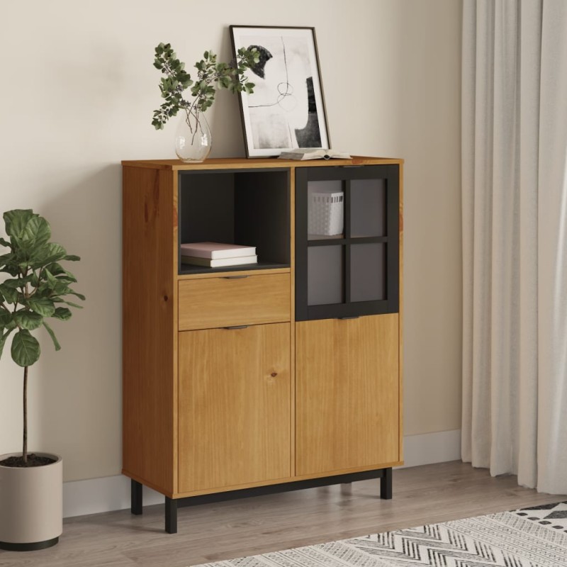 vidaXL Highboard mit Glastür FLAM 92x40x122,5 cm Massivholz Kiefer vidaXL Highboard mit Glastür FLAM 92x40x122,5 cm Massivholz Kiefer