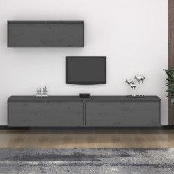 vidaXL TV-Schränke 3 Stk. Grau Massivholz Kiefer