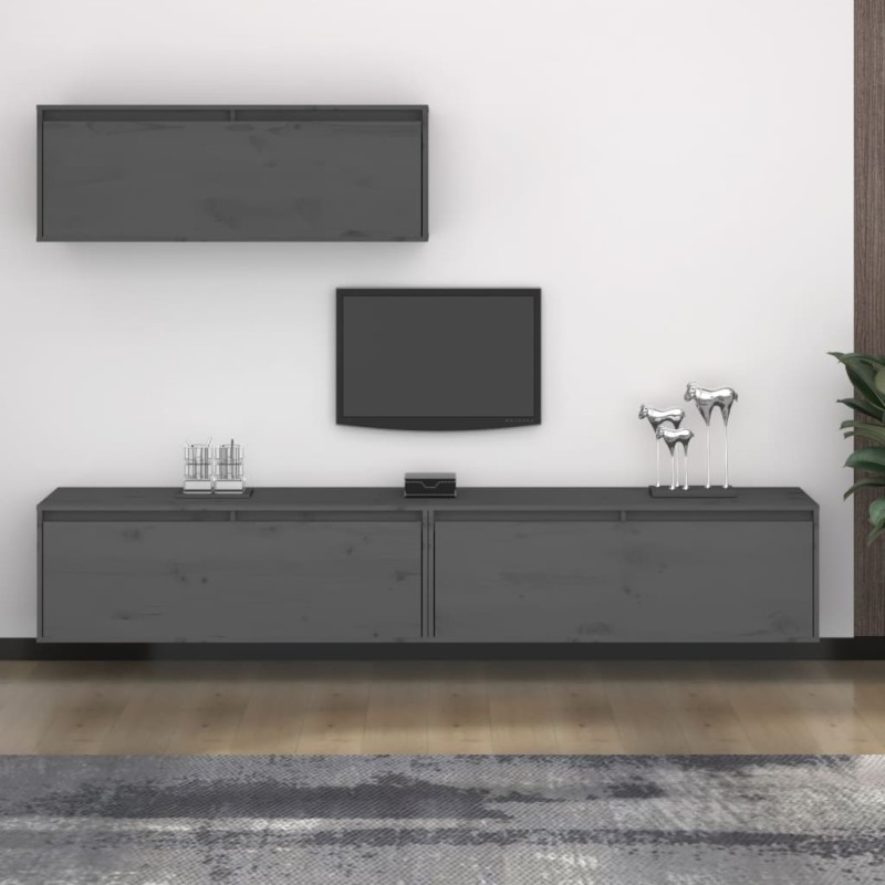 vidaXL TV-Schränke 3 Stk. Grau Massivholz Kiefer vidaXL TV-Schränke 3 Stk. Grau Massivholz Kiefer
