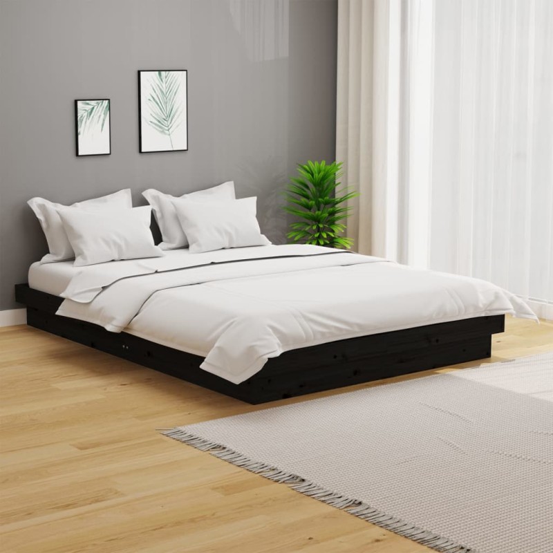 vidaXL Massivholzbett Schwarz 135x190 cm vidaXL Massivholzbett Schwarz 135x190 cm