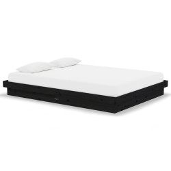 vidaXL Massivholzbett Schwarz 135x190 cm