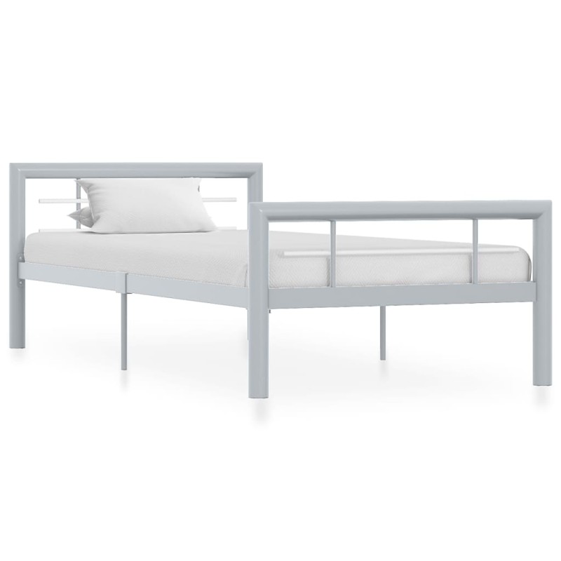 vidaXL Bettgestell Grau und Weiß Metall 90×200 cm vidaXL Bettgestell Grau und Weiß Metall 90×200 cm