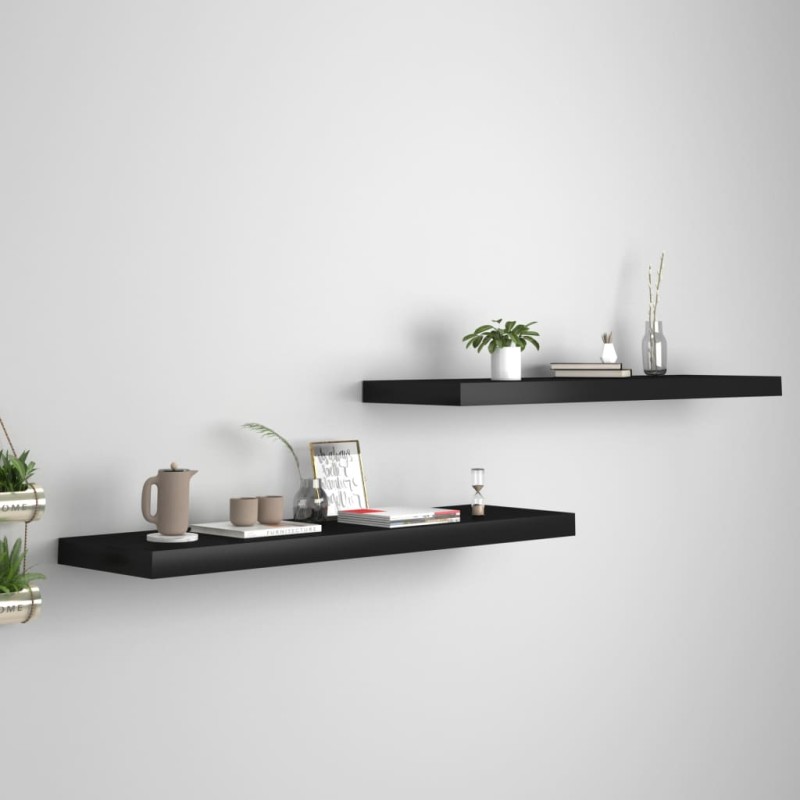 vidaXL Schweberegale 2 Stk. Schwarz 90x23,5x3,8 cm MDF vidaXL Schweberegale 2 Stk. Schwarz 90x23,5x3,8 cm MDF