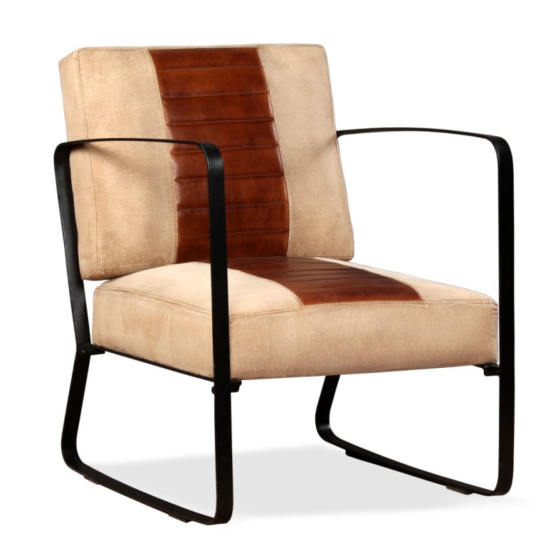 Loungesessel Braun Echtleder und Kanevas Loungesessel Braun Echtleder und Kanevas