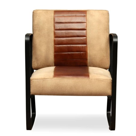 Loungesessel Braun Echtleder und Kanevas