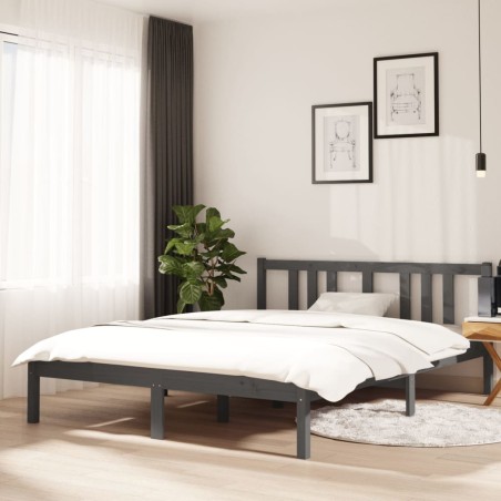 vidaXL Massivholzbett Grau 140x190 cm