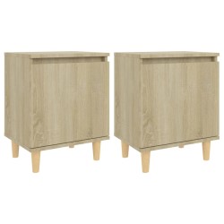 vidaXL Nachttische 2 Stk. Massivholz-Beinen Sonoma-Eiche 40x30x50cm