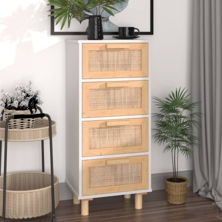 vidaXL Sideboard Weiß 40x30x90 cm Massivholz Kiefer und Natur-Rattan