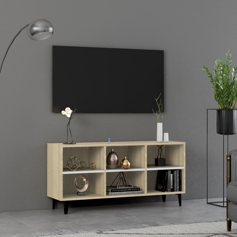 vidaXL TV-Schrank mit Metallbeinen Weiß Sonoma-Eiche 103,5x30x50 cm vidaXL TV-Schrank mit Metallbeinen Weiß Sonoma-Eiche 103,5x30x50 cm