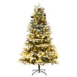 vidaXL Weihnachtsbaum mit LEDs & Kiefernzapfen Grün 195 cm PVC & PE