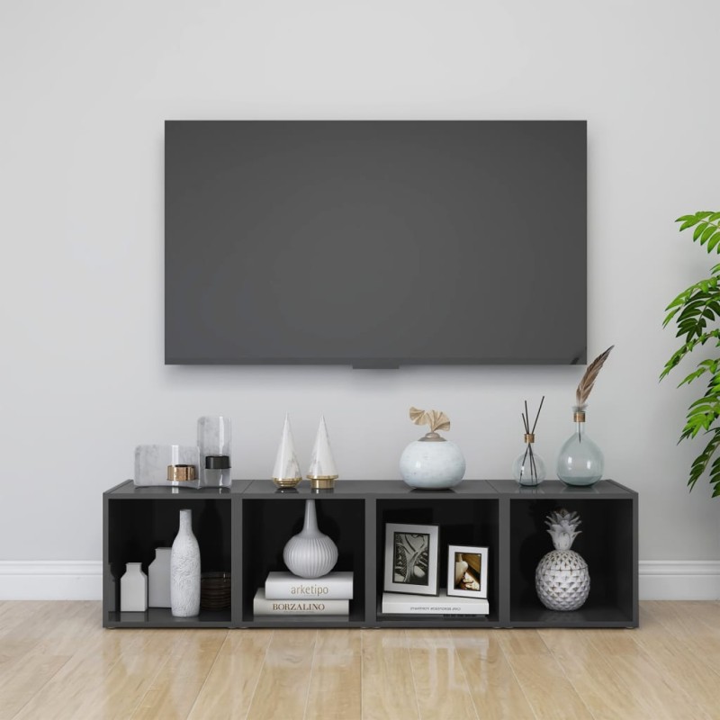 vidaXL TV-Schränke 4 Stk. Hochglanz-Grau 37x35x37 cm Holzwerkstoff vidaXL TV-Schränke 4 Stk. Hochglanz-Grau 37x35x37 cm Holzwerkstoff