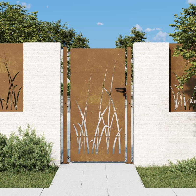 vidaXL Gartentor 105x205 cm Cortenstahl Gras-Design vidaXL Gartentor 105x205 cm Cortenstahl Gras-Design
