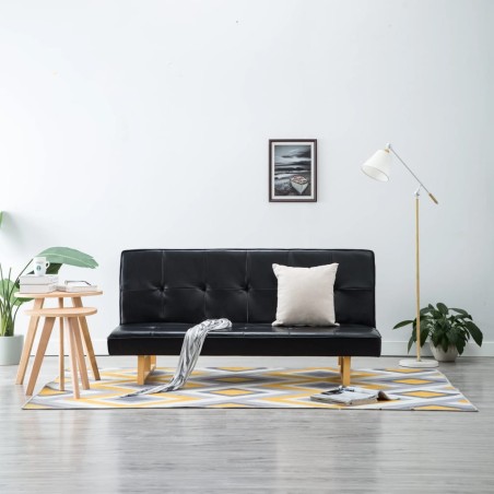 Schlafsofa Kunstleder Schwarz