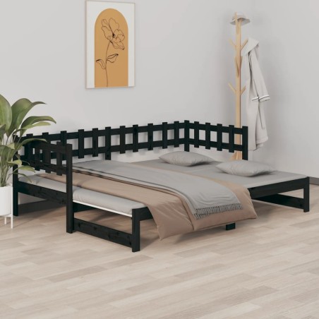 vidaXL Tagesbett Ausziehbar Schwarz 2x(90x190) cm Massivholz Kiefer